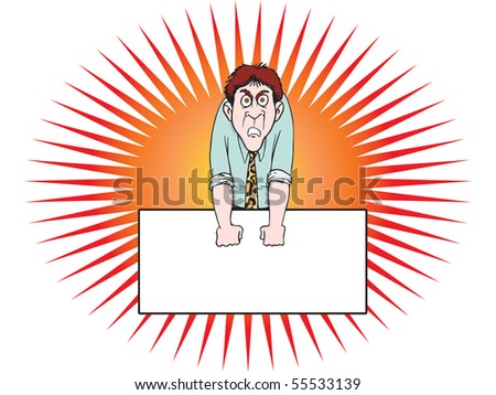 expression of an angry Businessman with blank banner isolated over white background