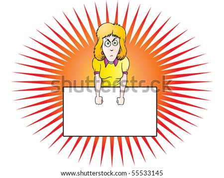 expression of an angry Businesswoman with blank banner isolated over white background