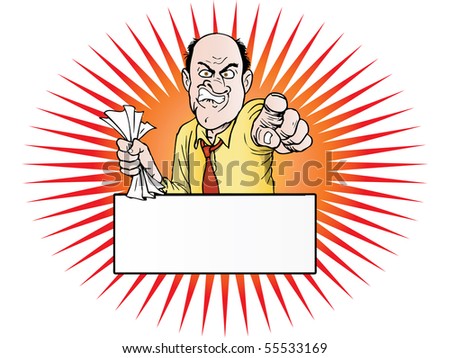 angry boss holding his paper Fired corporate employee . Isolated  on white.