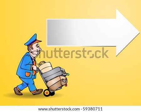 illustration of Delivery man with hand truck Deliver some suitcase