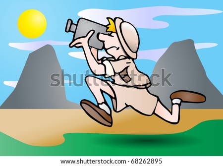 illustration of a running safari cameraman on the scene