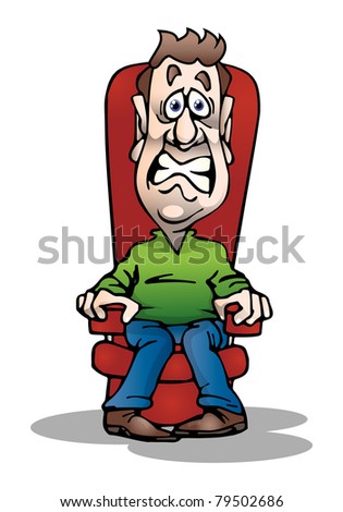 an illustration of an adult afraid businessman sit on couch on isolated  white background