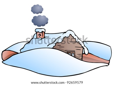 illustration of a little snow house buried under white snow
