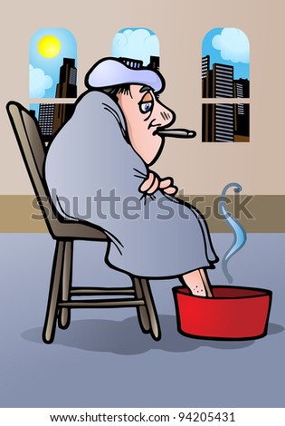 illustration of a sick man having bad fever