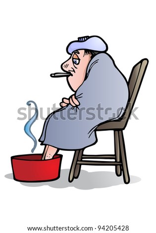 illustration of a sick man having fever on isolated white background