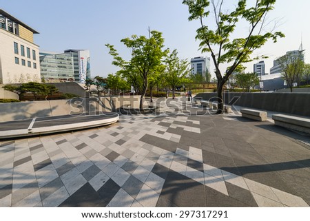 SEOUL, SOUTH KOREA - CIRCA APRIL 2014: public space near the Dongdaemun Design Plaza museum in the center of Seoul circa April 2014.