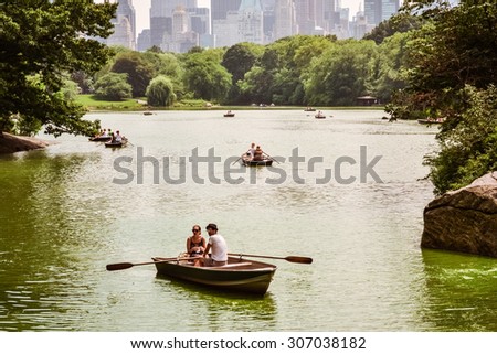 NEW YORK - CIRCA 2011: boat on the canal in Central Park, New York City, USA