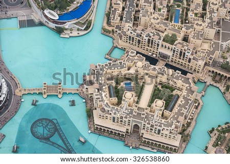 DUBAI, UAE - CIRCA 2014: aerial city view of Dubai, United Arab Emirates circa January 2014.