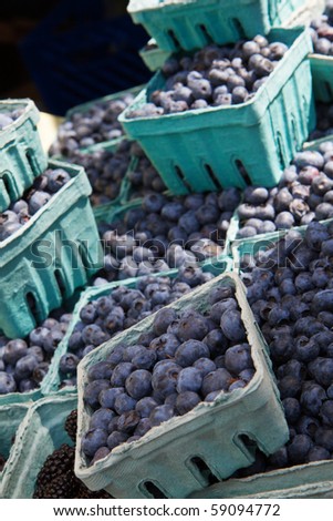 Pile of Blueberry cartons at food co-op