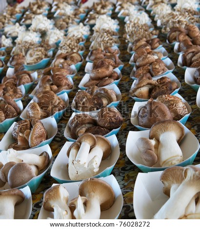 Rows of mushrooms at the Sacramento Farmers Market
