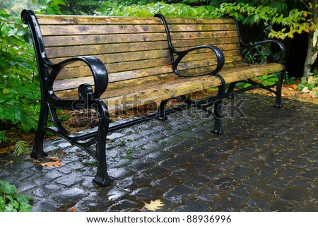 metal and wood benches