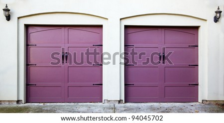 Two violet, purple, amethyst, or lavendar garage doors