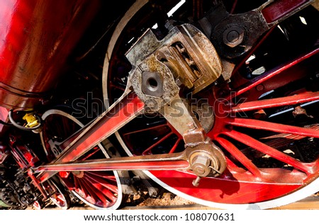 Detailed close-up of steam train wheels, not moving