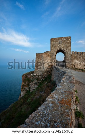 Blue sea and an ancient Kaliakra fortress on the Black see coast in Bulgaria, Europe.