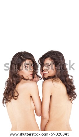 stock photo Beautiful young twin girls posing naked smiling 