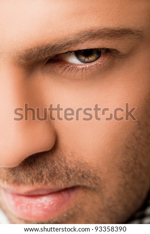 Close-up of handsome man face, eye