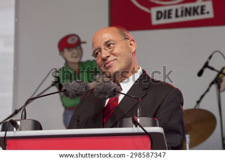 GERMANY - Gregor Gysi speaks at the last political meeting of the party Die Linke in Alexanderplatz, Berlin for the elections of the new parliament on September 20, 2013.