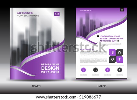 Annual report brochure flyer template, Purple cover design, business layout, advertisement, book, leaflet, catalog