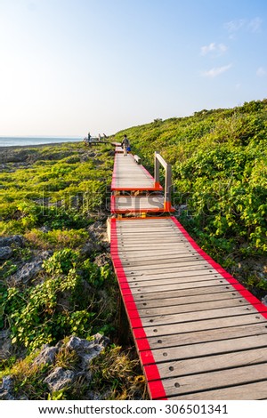 Platform bridge crossing along the beach in Taiwan