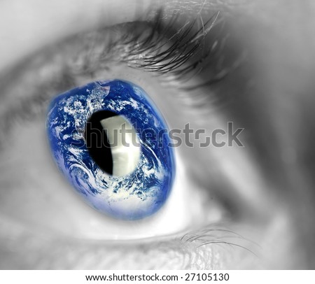 earth globe in woman\'s eye