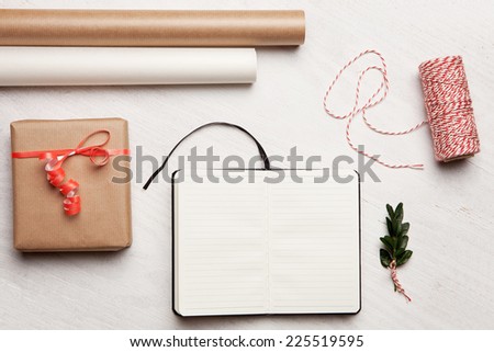Christmas holiday celebration. View from above with copy space. Making a gift list. Valentines day. Birthday celebration