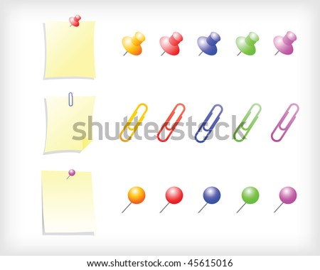 Vector Note Paper With Pins And Clips