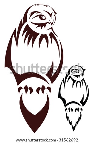 stock vector Vector illustration the sketch of a tattoo of a sitting owl
