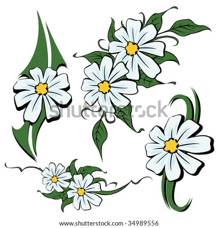 stock vector Selection of sketches tattoo tribal camomile flowers
