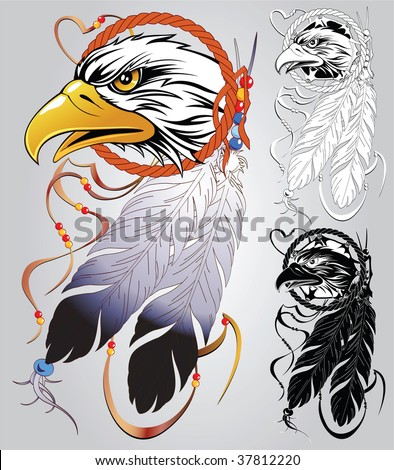 stock vector Set of sketches for tattoos and design on an American Indian 