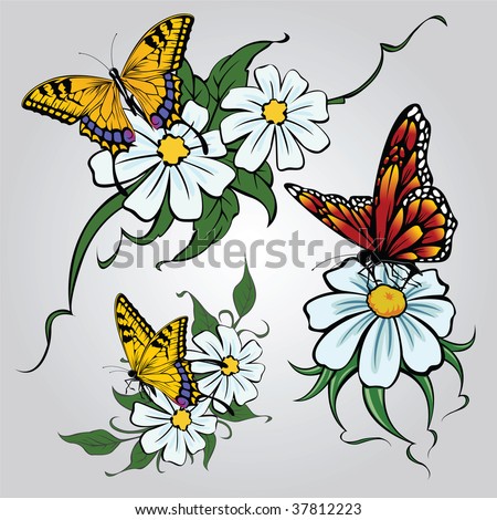 stock vector : Selection of sketches tattoo tribal - camomile flowers