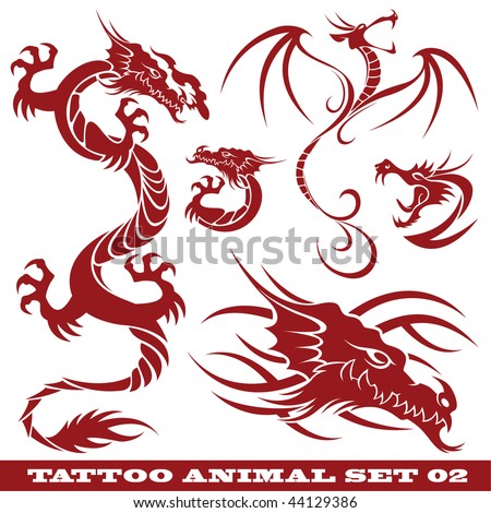 stock vector vector set templates dragons for tattoo and design on 