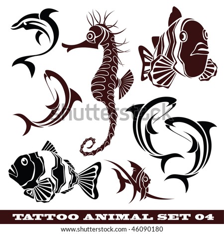 stock vector : vector set: templates Fish for tattoo and design on different 