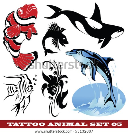 stock vector vector set templates Fish for tattoo and design on different 
