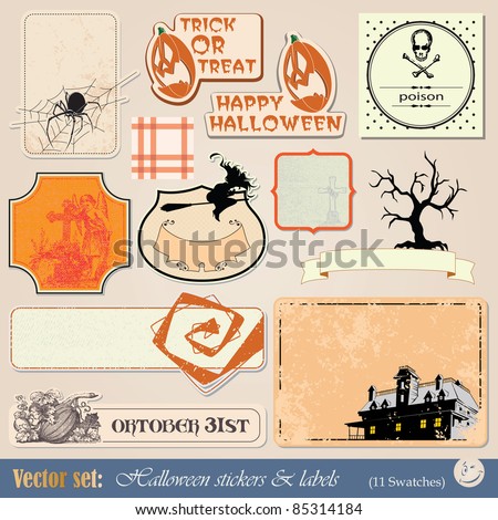 vector set: collection of labels and stickers to prepare for the holiday Halloween