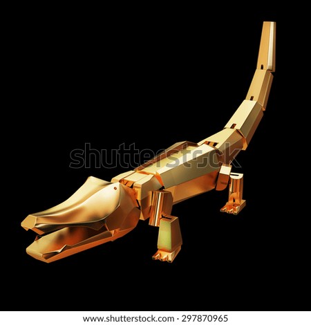 illustration of a Gold toy crocodile isolated High resolution 3d