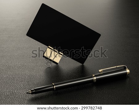 Black business cards blank mockup on leather background High resolution