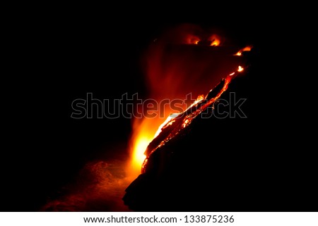 Lava flow at night in Hawaii