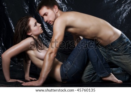 stock photo Intimate dark image of sensual couple foreplay