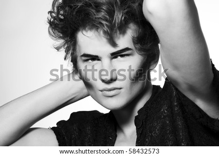 stock photo : Portrait of male fashion model with stylish hairstyle and 