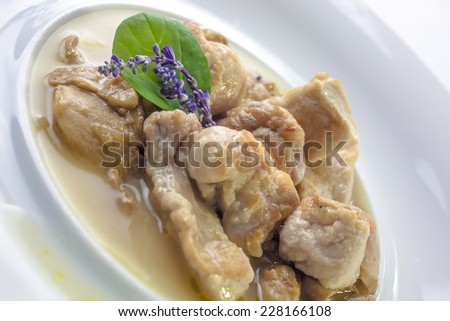 Pan rabbit with mushroom sauce french national food