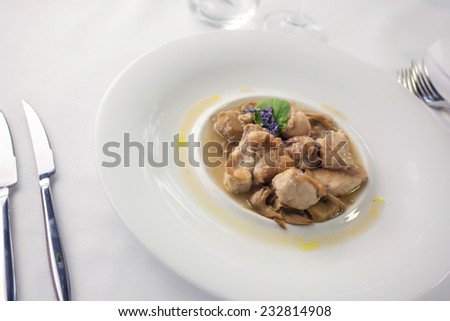 Pan rabbit with mushroom sauce french national food