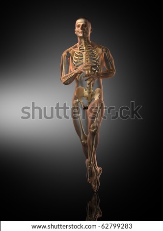 Running man with visible skeleton