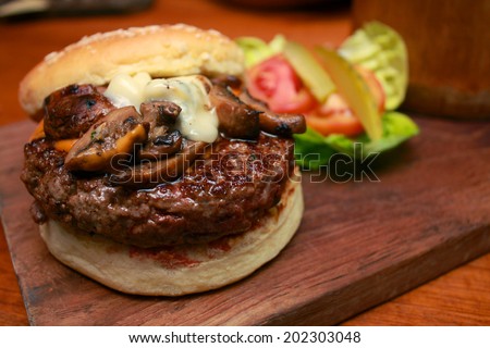 Wagyu Burger with Cheesy Mushroom
