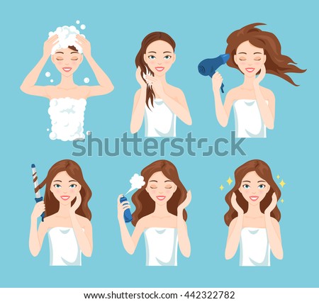 Attractive young woman wash, care and style her hair. Hair treatment procedures.