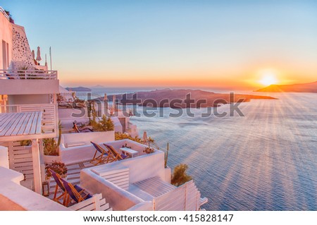 Romantic Santorini island during sunset, Greece, Europe. Summer concept.