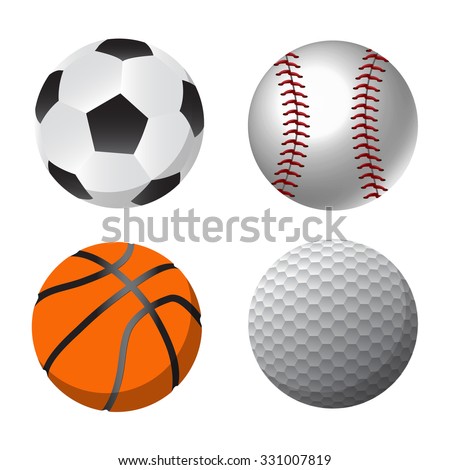 Sports Balls - Vector Illustration of a football, baseball, basketball and golf ball.