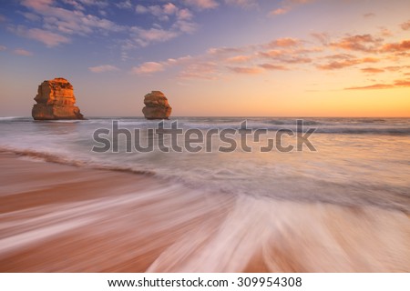 The Twelve Apostles along the Great Ocean Road, Victoria, Australia. Photographed at sunset.
