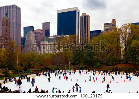 NEW YORK CITY-APRIL 1: The Trump Wollman Ice Rink in Central Park drew a big crowd today for its last day of the season in New York City on April 1, 2012.  The rink will reopen in October.