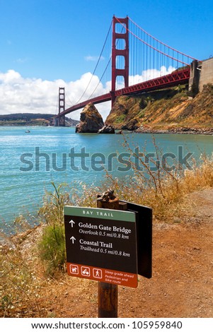 Sign for the Bay Trail at the Golden Gate Bridge, San Francisco