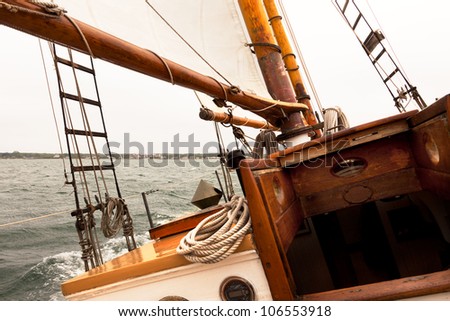 Sailing on a vintage classic wooden sail boat